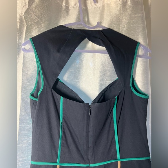 Navy open back fitted dress with aqua and tan trim; Jessica Simpson size 6 - Picture 4 of 7